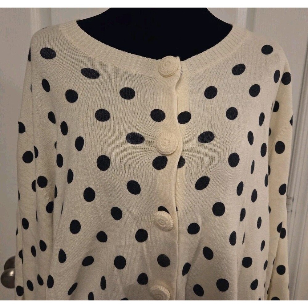 Polka Dot Button-Front Cream Sweater - Picture 10 of 10